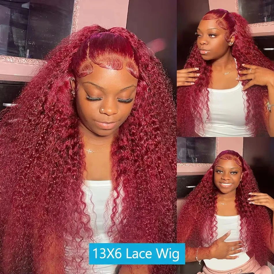 220 Density Burgundy 13x4 Hd Lace Front Human Hair Wig Curly Wig Red Wigs 20 Inch Transparent Lace Curly Deep Wave Frontal Wig Colored 99j Wet And Wavy Wig
