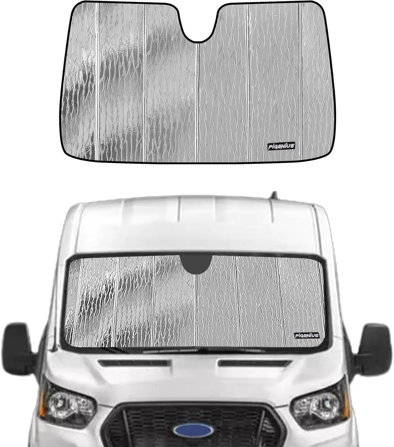 

Двусторонний солнцезащитный козырек серебристого/черного цвета для Ford Transit 2015-2025, индивидуальная защита лобового стекла