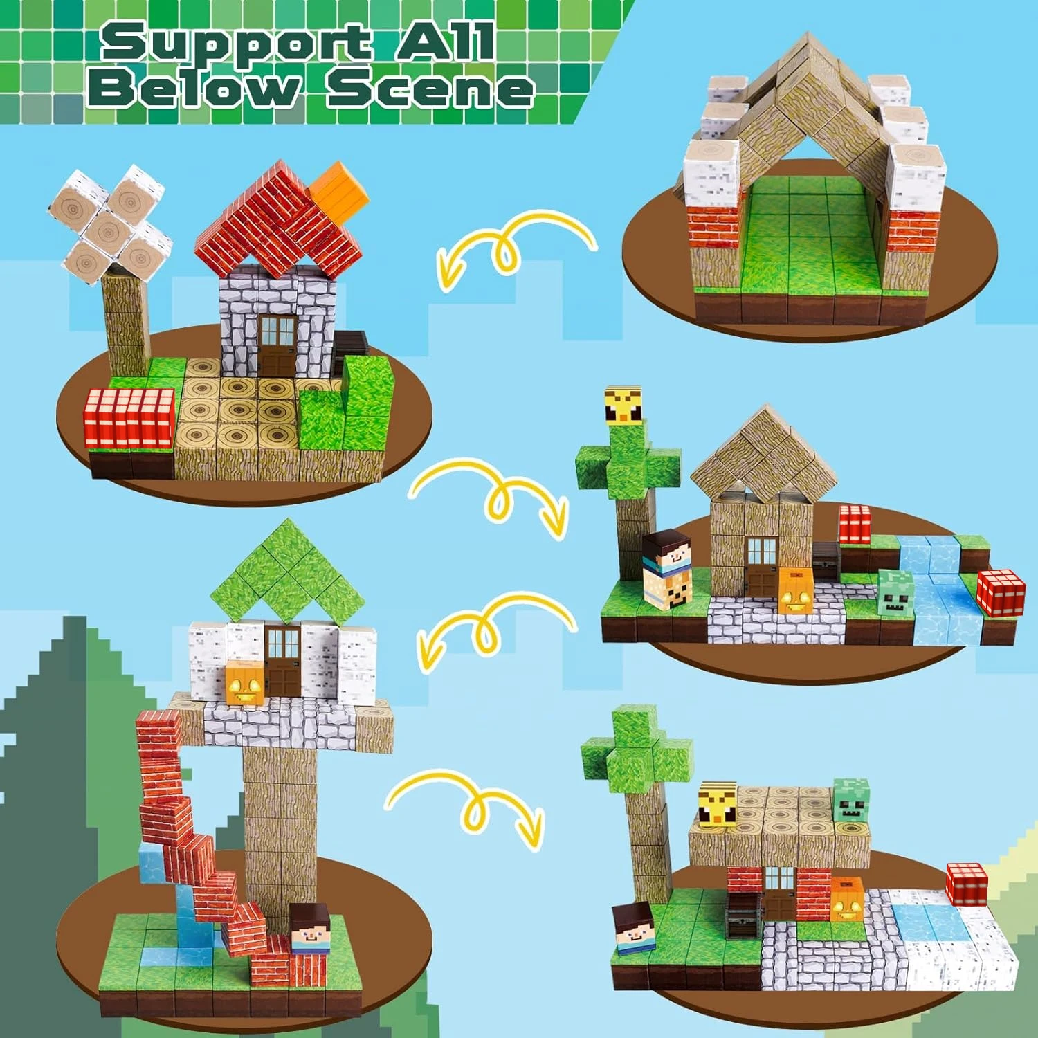 Magnetische bouwstenen Mijnwereld Magnetisch Boshuis Baksteen Kubus Speelgoedset STEM Zintuiglijk 2025 Beste cadeau voor 3+ Jongen Meisje Kind