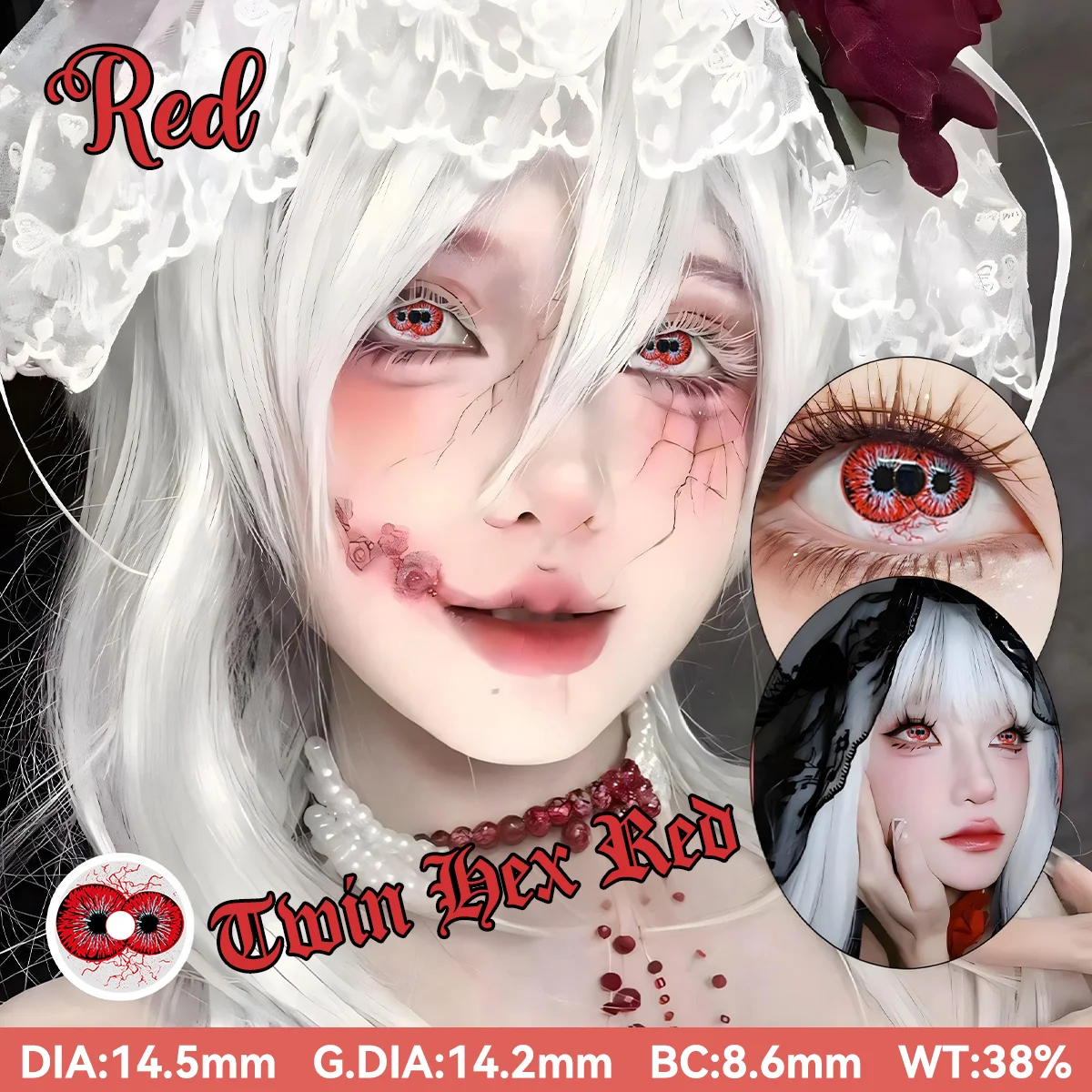 VISUASHOW Gelbe Anime-Cosplay-Farbkontaktlinsen, 1 Paar, halbjährlich verwendbare Einweg-Augenlinsen für Cosplay-Halloween-Partys – Detail 9