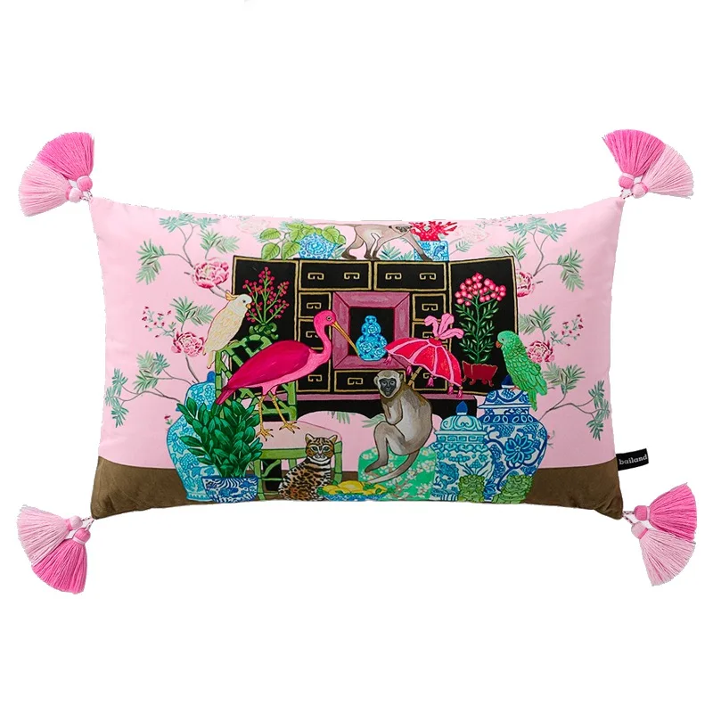 Monkey Pillows Pink Velvet Cushion Case Luxury Jungle Animal Decorative Pillow Cover For Sofa Chair Home Decorations