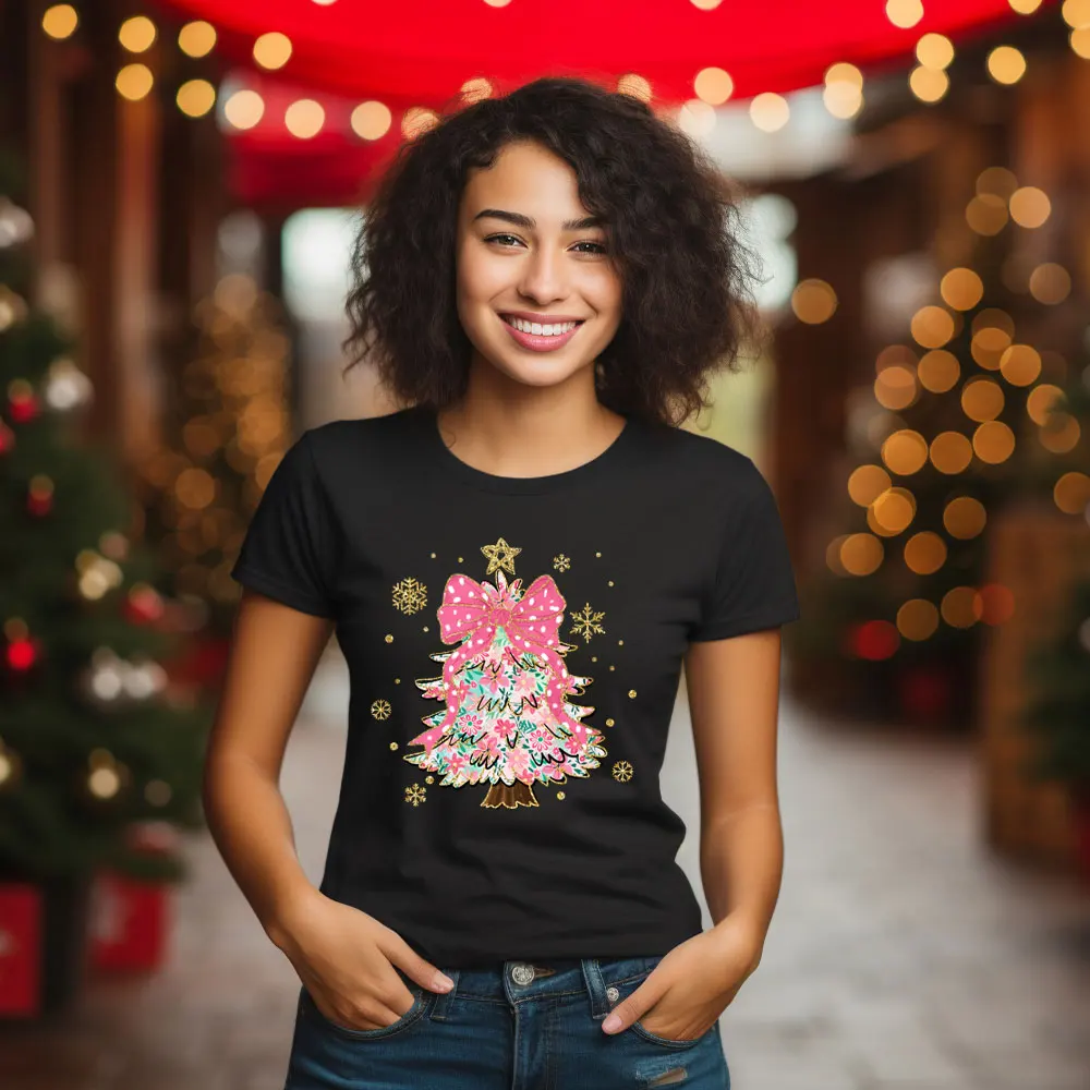 Christmas Colorful large Heat Transfer Stickers Christmas Tree Iron On Patches Heat Transfer Printing For Clothing DIY T-shirt