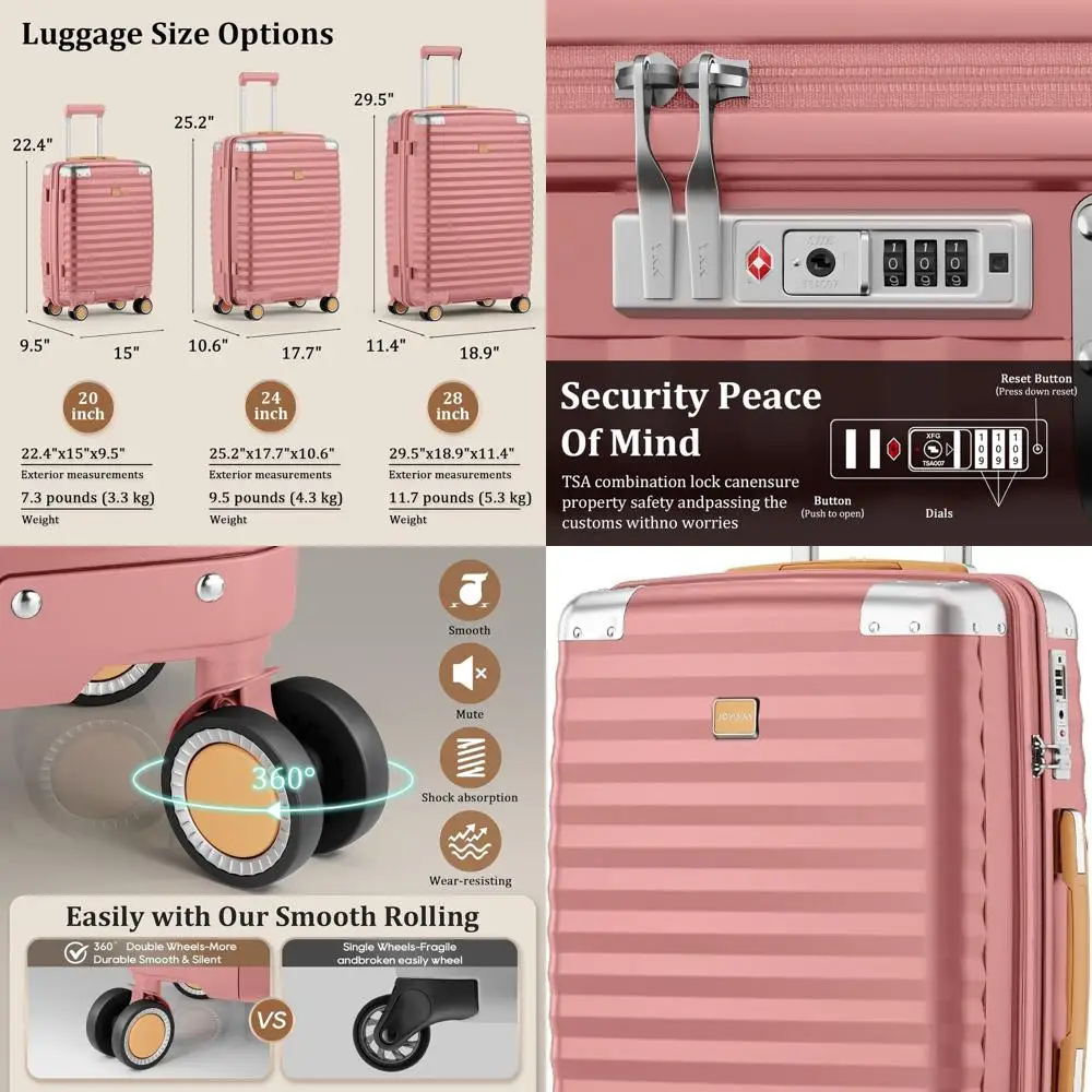 

Легкий чемодан-спиннер с твердой поверхностью, одобренный TSA, с защитой от царапин, розовое золото