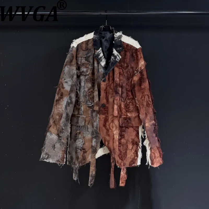 

WVGA Spring Autumn New Man Tide Printed Trendy Design Long Sleeve Suit Coat Niche Chic Casual Turn-Down Collar Blazer Ins W13376