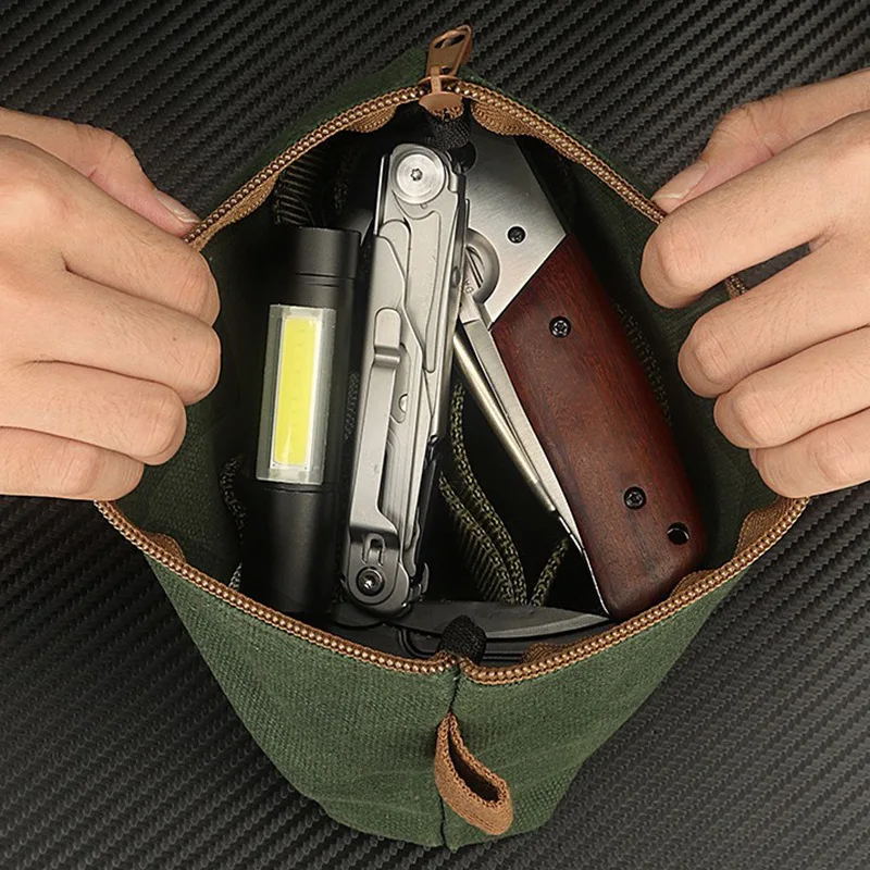 3pcs Waxed Canvas Tool Pouch Heavy‑Duty Zipper Tool Bag Multi‑Purpose Utility Organizer Pouch for Hardware Electrician Repair