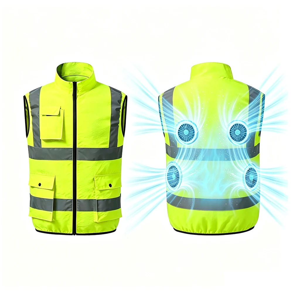 Summer Vest Air-Conditioned Workwear Fan-Cooled Breathable Vest Ice-Cool 4 Fans Cooling Outdoor