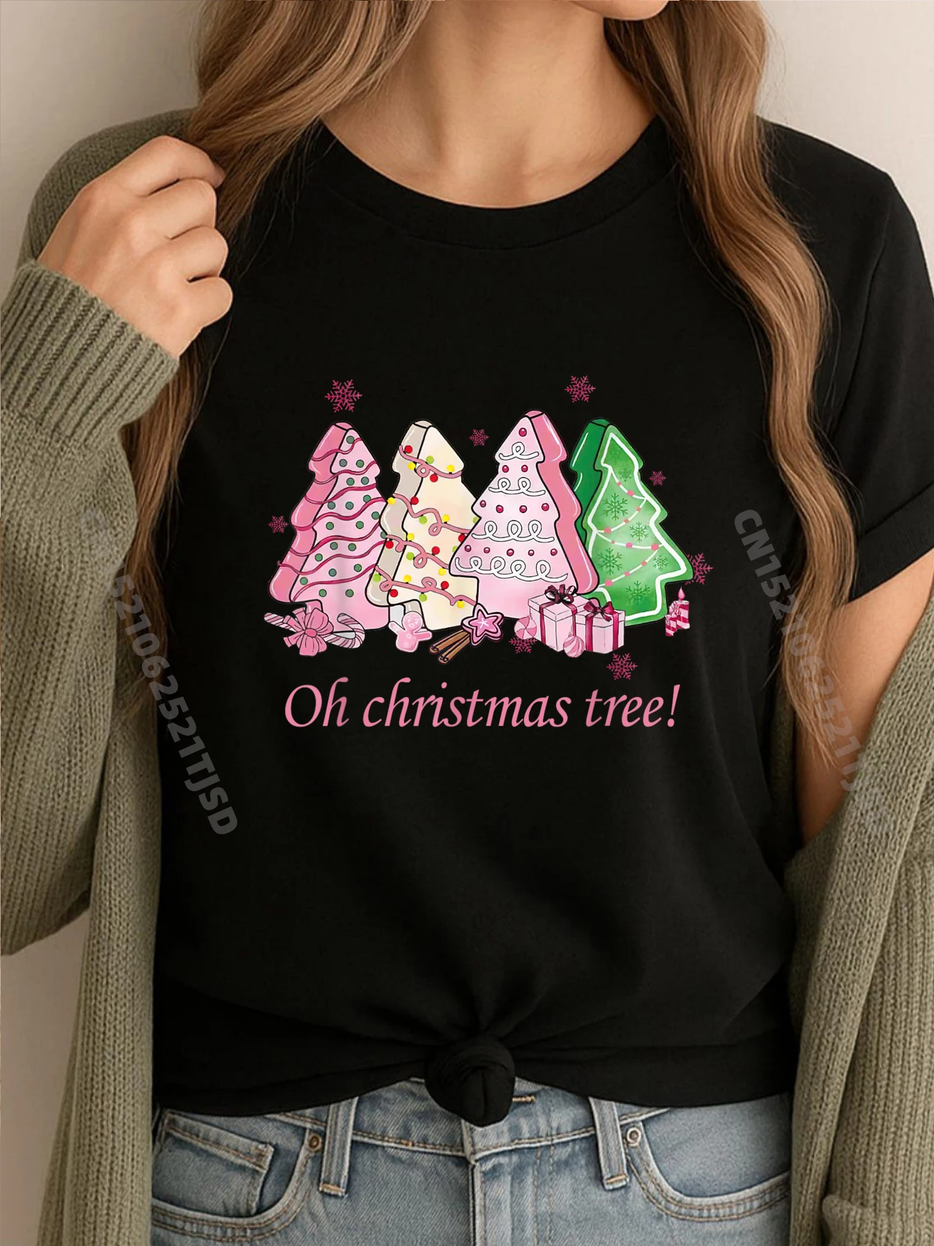 

Oh Christmas Tree Cake Xmas Lights Одинаковая семейная серая рубашка Футболка с рисунком Роскошная футболка Harajuku