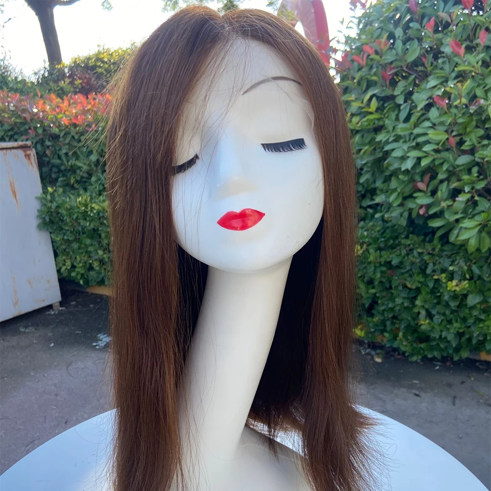 

Brown Soft Long Straight Natural Silk Base Human Baby Hair Wig Lace European Hair Jewish Lace Front Wig 13x5 inch Straight
