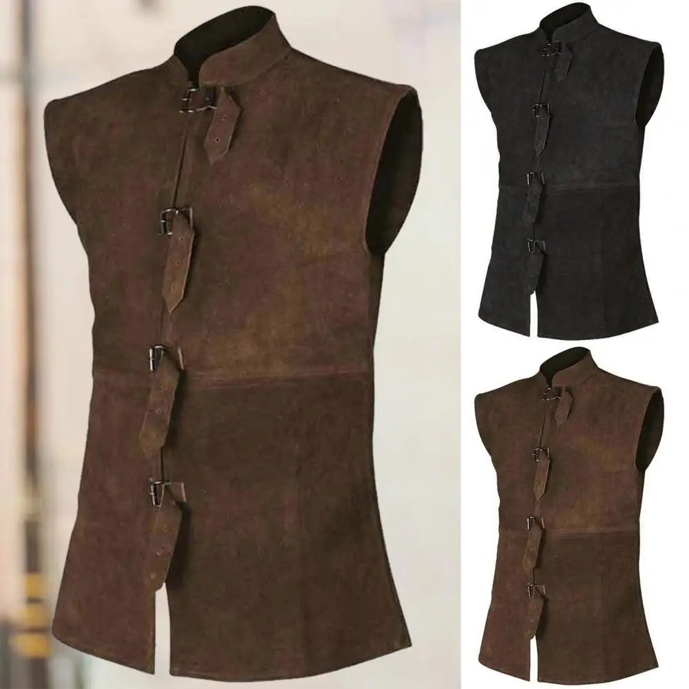 Retro Vest Solid Color Vest Vintage Medieval Renaissance Men's Waistcoat for Stage Performance Cosplay Costume Sleeveless Solid