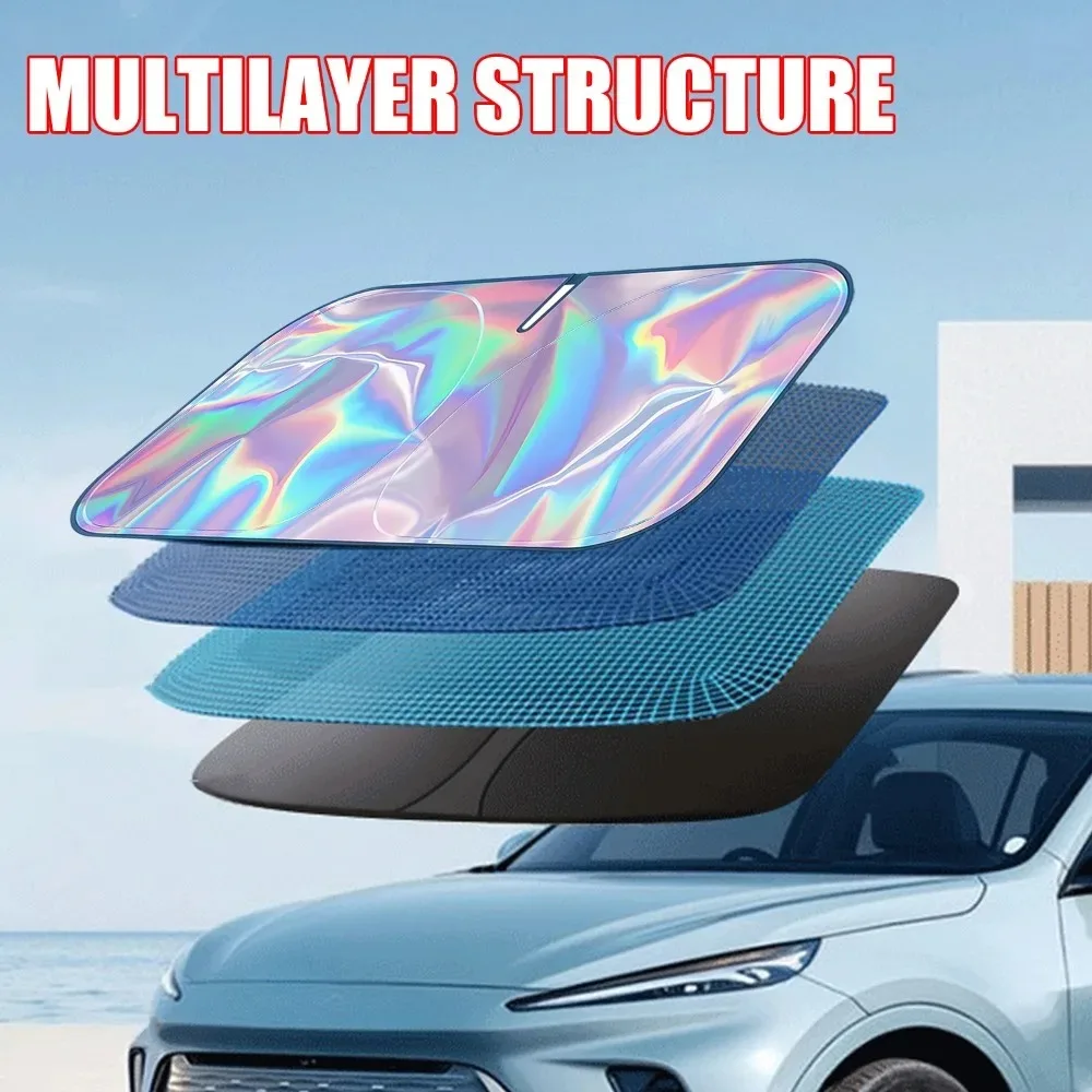 Colorful Laser Car Sunshade Summer Auto Truck Front Windshield Heat Insulation UV Protection Foldable Sun-Blocking Fabric Cover - Image 4