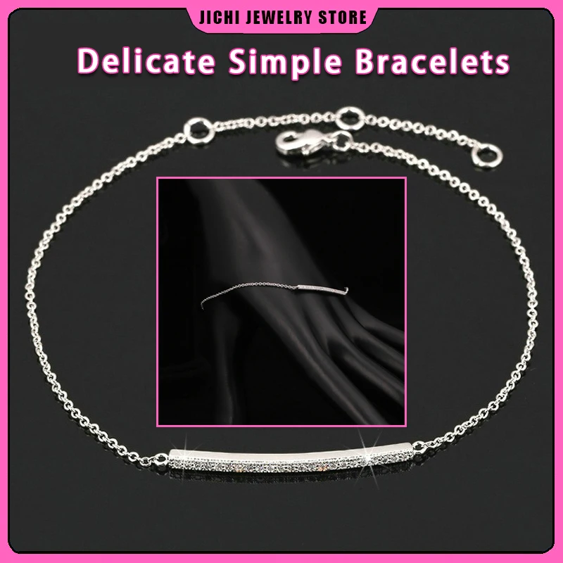 

Delicate Simple Bracelets for Women Cubic Zirconia Rose White Gold Color Thin Bangle Chain Women's Fashion Jewelry