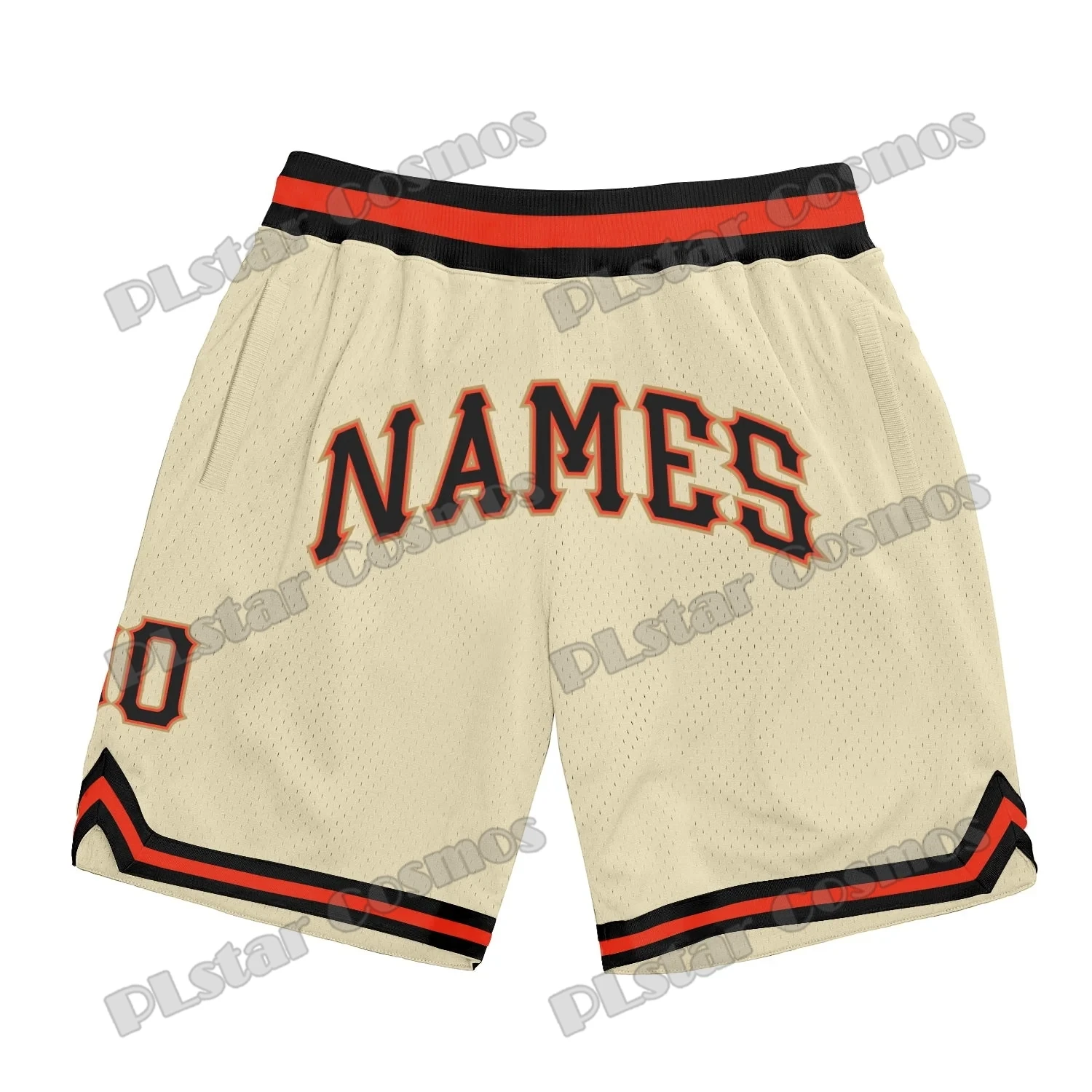 Nome e numero personalizzati pantaloncini da basket bianchi neri-arancioni stampati in 3D pantaloncini sportivi in rete traspirante estiva da uomo LQD02