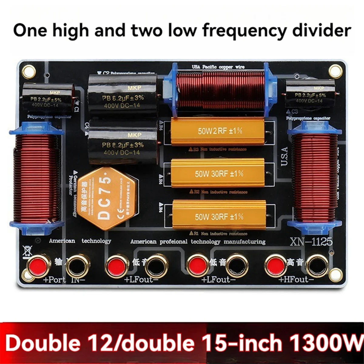 BAAZ PANAS ~ Speaker Crossover 1300W Daya Tinggi Dua Pembagi Frekuensi Satu Tinggi Dua Rendah untuk Speaker Ganda 10 Inci/12 Inci/15 Inci
