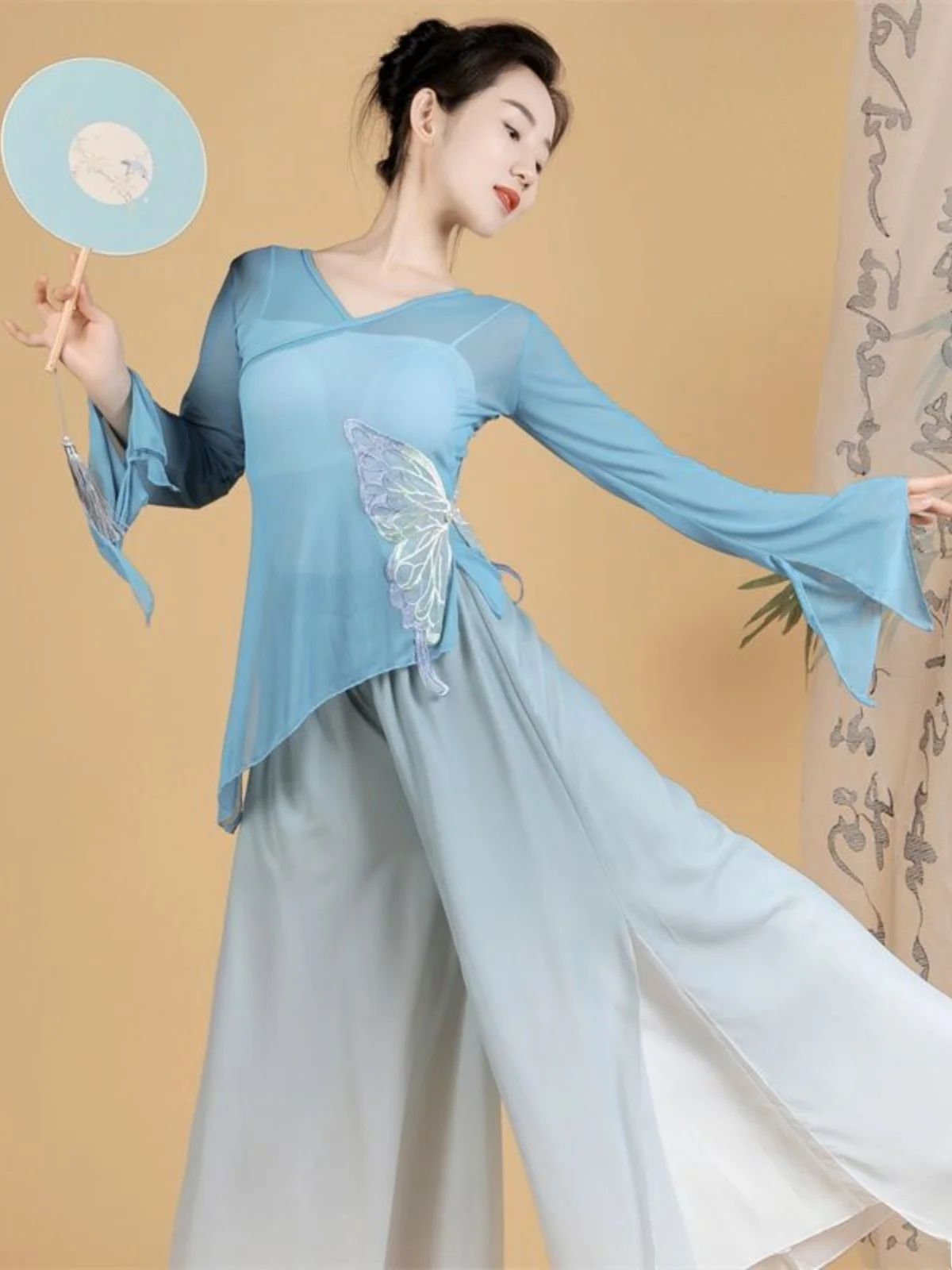 

Elegant Dance Gown Women's Flowing Fairy Costume Performance Outfit Long Sleeve Net Shawl Dance Suit Parker Coat