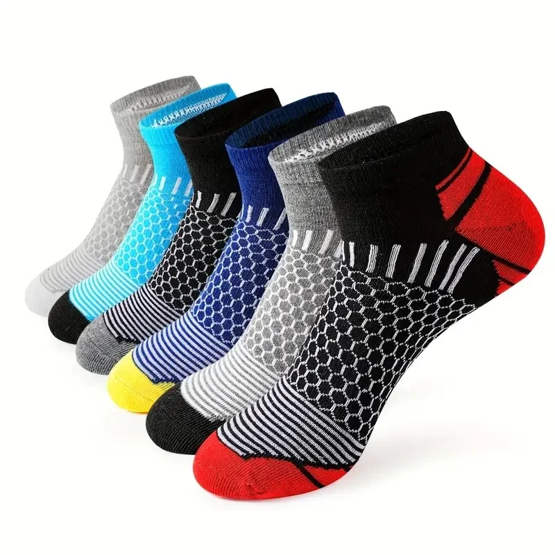 6 Pairs High Qualit Athletic Socks Men\'s Ankle Socks Running Cyclling Waist Honeycomb Design And Firm Sports Leisure Socks Gifts