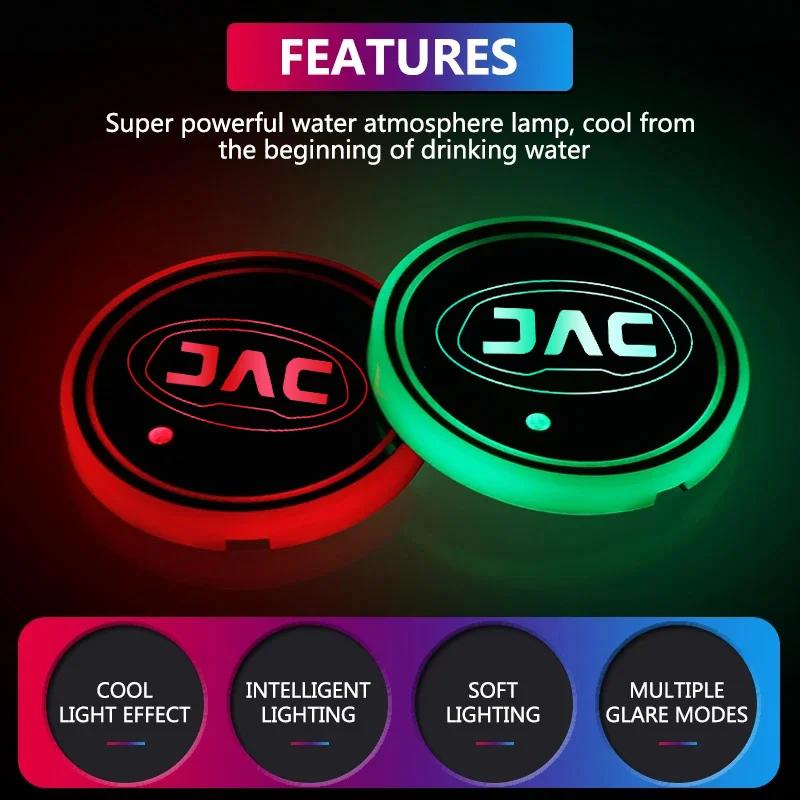 Car Luminous Water Cup Coaster 7 Colorful Car Led Atmosphere Light For JAC Refine J3 J2 S5 Cupmat Ambience Interior Accessories