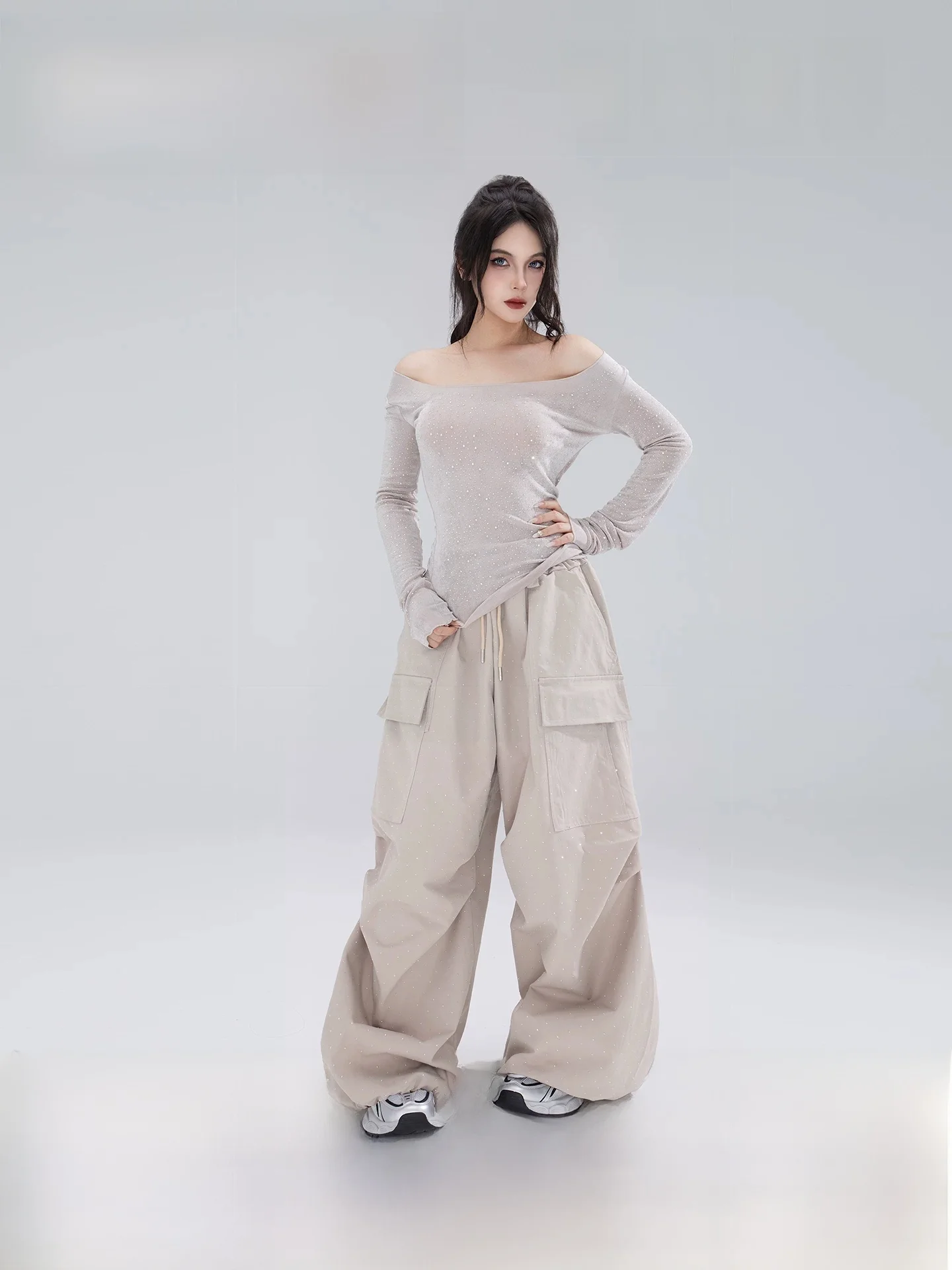 

Casual Wide Leg Pants Women's Loose Fit Casual Workwear Style Tea Milk Color Straight Cut Long Trousers Slimming Effect