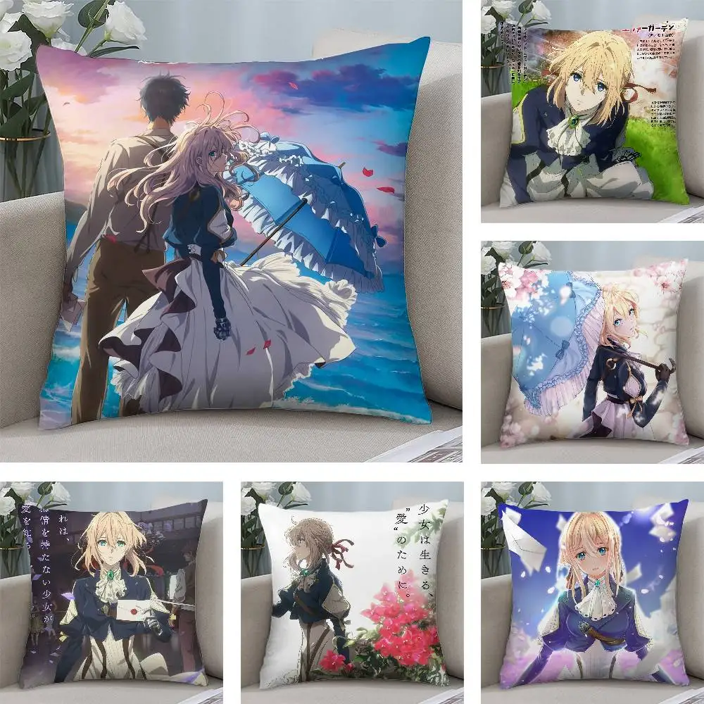 Anime Violet Evergarden Pillow Case Plush Fabric Soft  Pillowcase Double Sided Print Cushion Cover Household Gifts