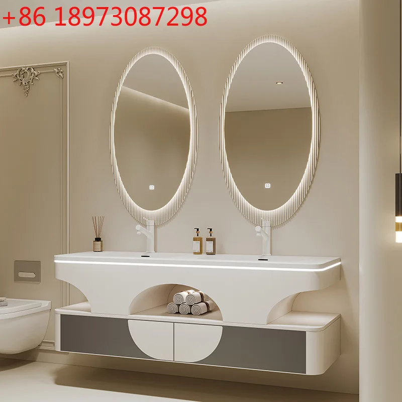 

Double Basin Bathroom Cabinet Combination Cream Wind Bathroom Oak Wash Table Curved