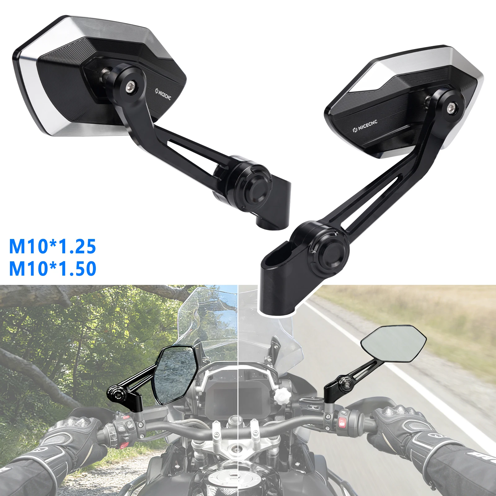 NICECNC Adjustable Side Mirrors for BMW R1200GS R1250GS R1300GS/Adventure R1200R R1250R R1200GSA R1250GSA R1200 R1250 GS GSA