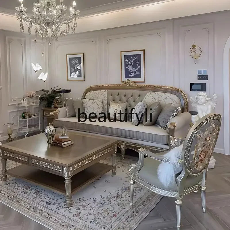 

A38 Embroidered sofa French four-person sofa leisure chair combination villa double sofa