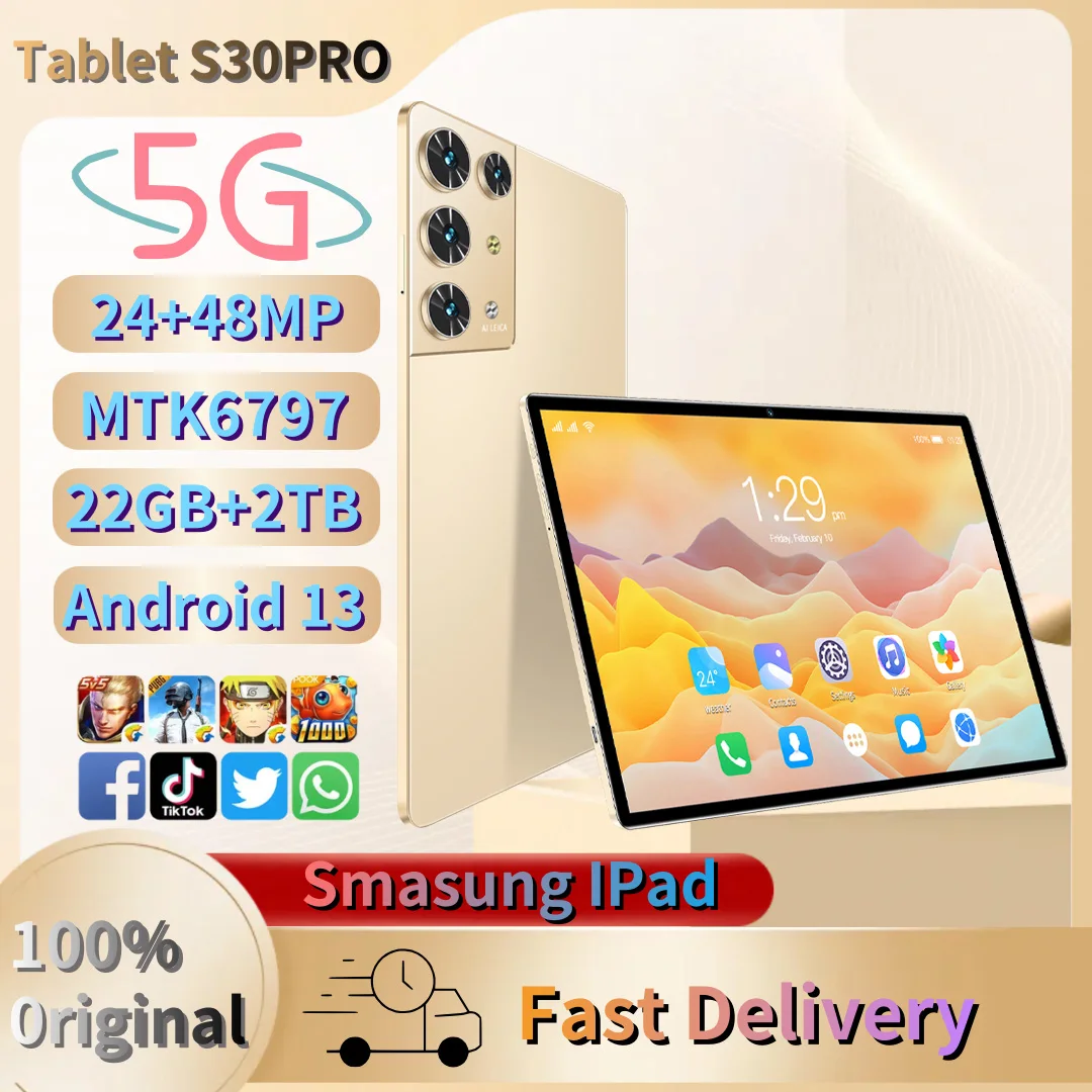 Novo smasung originla s30pro tablet 11 polegadas 22gb ram 2tb rom android13 mtk6797 12000mah bluetooth5.0 5g software de aprendizagem tablet