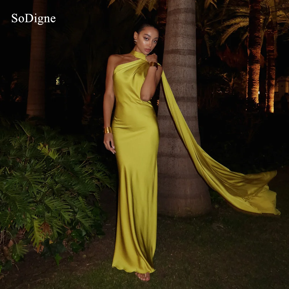 

SoDigne Elegant Satin Evening Dresses Halter Ribbons Backless Party Dress Mermaid Formal Occasions Prom Gowns Customized