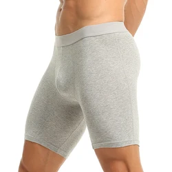 Shorts de boxer de perna longa masculino, calças curtas esportivas, respirável, confortável, macio, elástico, alongar, cuecas masculinas