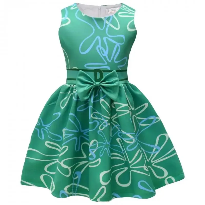 Disgust Cosplay Intensamente2 Bow Tie Dress Kids Princess Print Girls Wig Scarf Halloween Carnival Party Role Play Dress Up