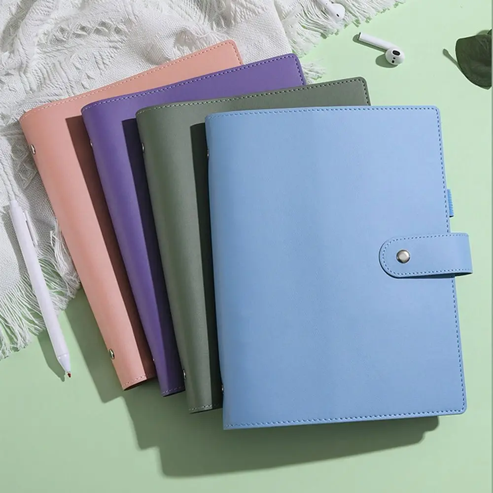 Capa de couro pu para caderno a5/a6, cor macaroon, recarregável, folha solta, capa para notebook, 6 anéis, fichário com laço de caneta