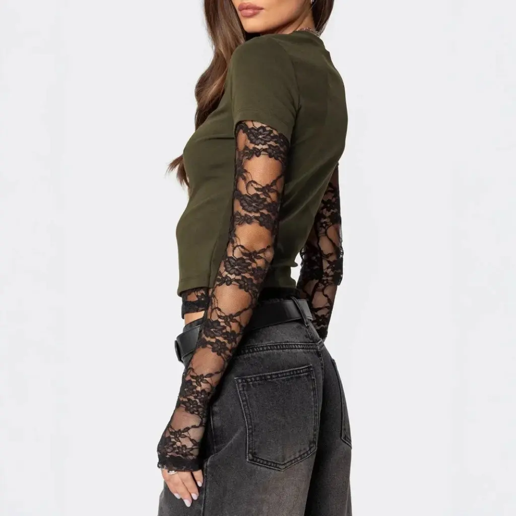 

Women's Long Sleeve T-Shirt round Neck European American Style Fake Two Design New Fashion Ladies Top