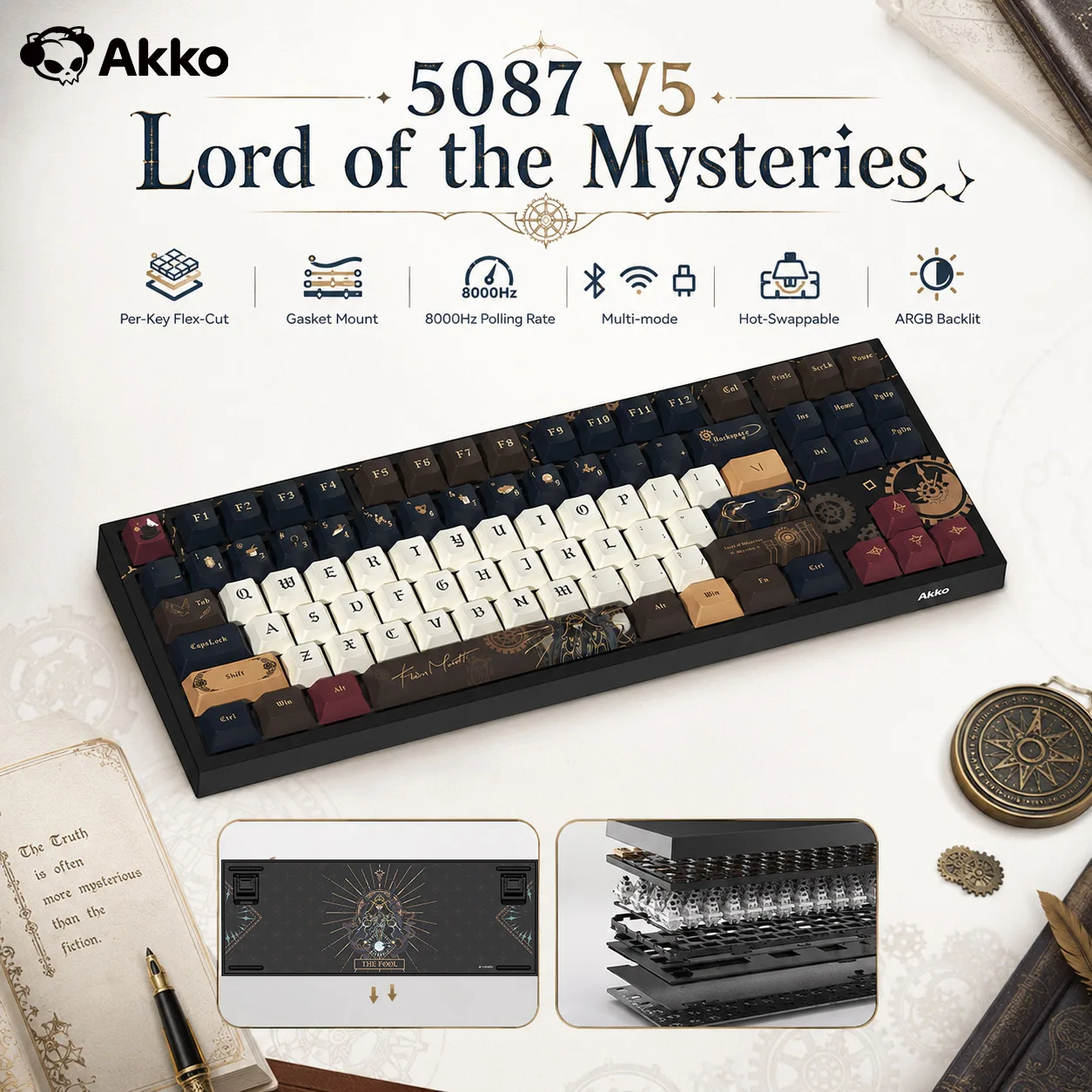Akko ロード・オブ・ザ・ミステリーズ ワイヤレスメカニカルキーボード TKL 88キー ホットスワップ対応 ARGB 8K カスタムゲーミングキーボード 5087 V5シリーズ