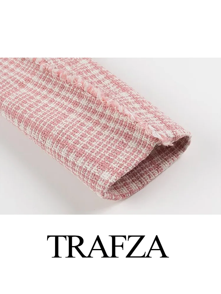 Trafza feminino outono moda turn-down colarinho manga longa botão decoração pequeno estilo perfumado blazer casaco feminino jaqueta xadrez