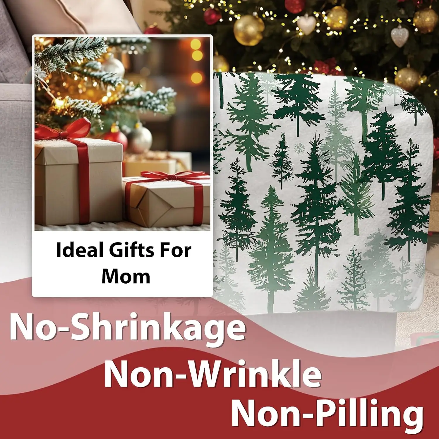 Christmas Tree Green Flannel Throw Blanket Xmas Pine Trees Winter Holiday Soft Blankets for Bedding Craft Workspace