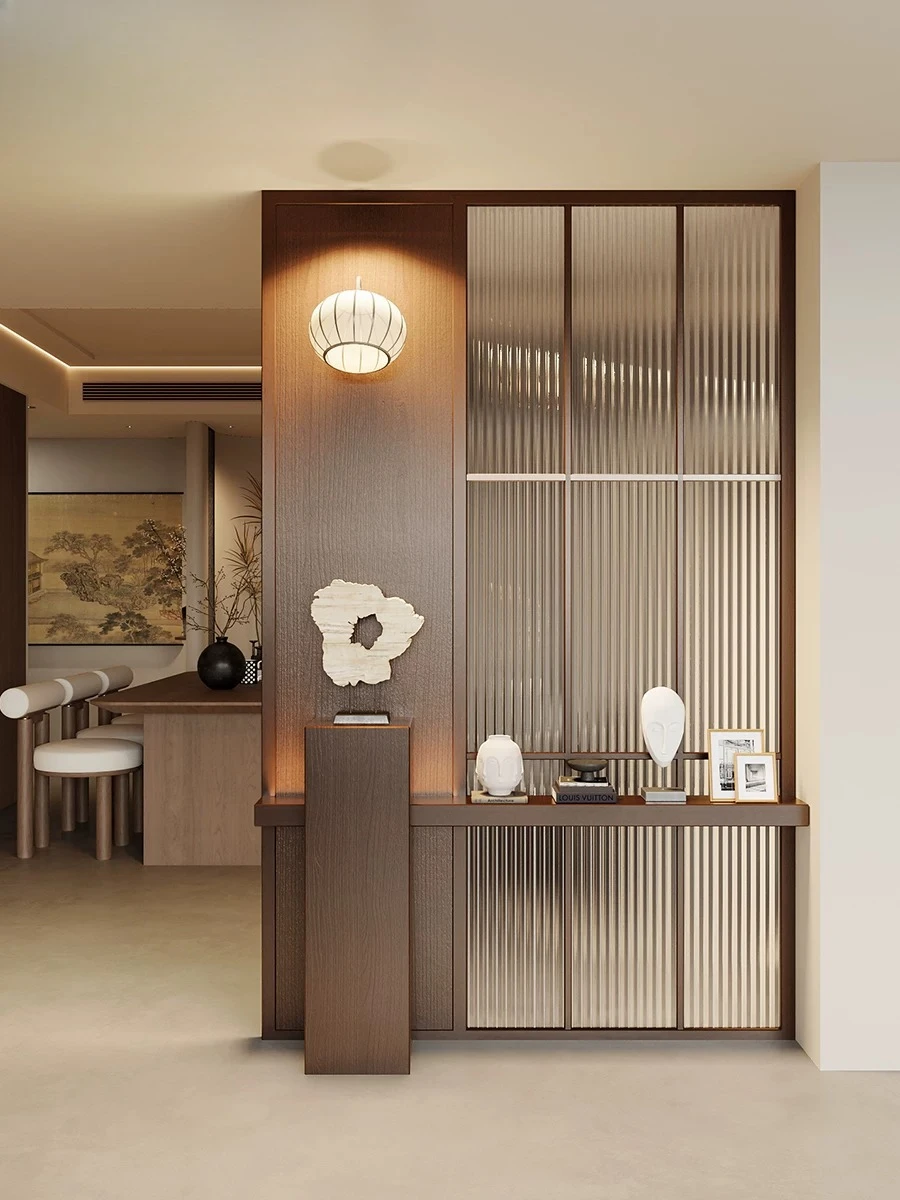 Home screen partition, living room entrance door block, new Chinese-style solid wood glass porch, through the hall, office hotel