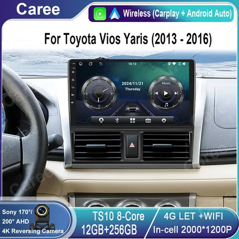 Android15 Carplay Auto For Toyota Vios Yaris 2013 2014 2015 2016 Car Radio Multimedia Navigation Player Stereo WIFI 4G No 2DIN