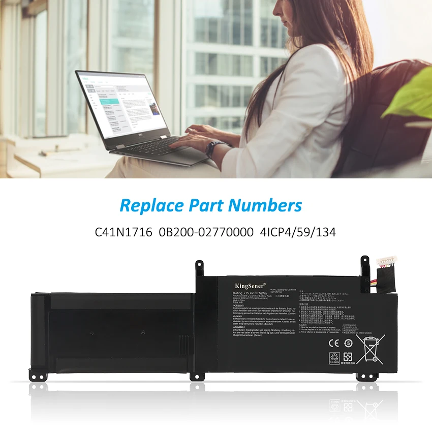 KingSener C41N1716 Laptop Battery For ASUS ROG Strix GL703GS GL703GM ROG Strix S7BS S7BS8750 GL703GM-NS73 GL703GM-DS74
