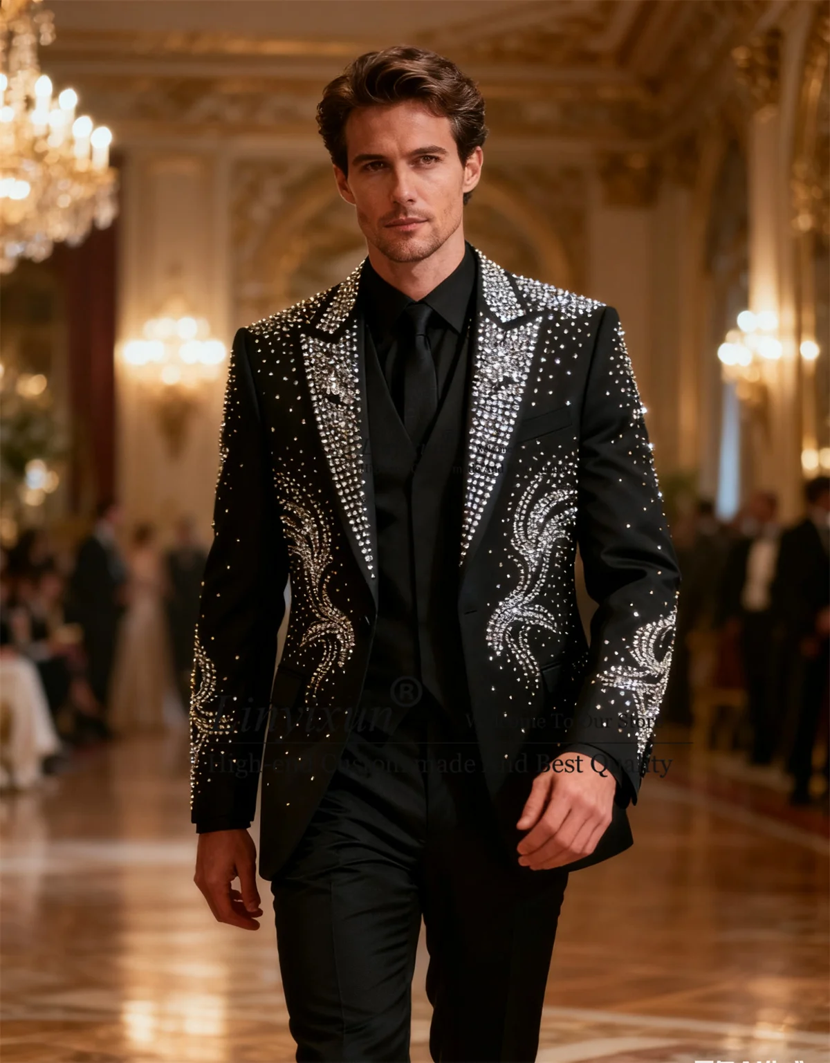 Sparkly Rhinestone Diamond Wedding Suits For Men 3 Pieces Sets Groom Male Blazers Slim Fit Ropa hombre Customized Formal Tuxedos