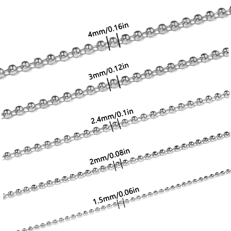 5m 1,2-4mm Stahlkugelkette für Schmuckherstellung, Armband-Bastelzubehör, Silberne Metall-Reißverschluss-Kugelkette auf Rolle – Detail 1