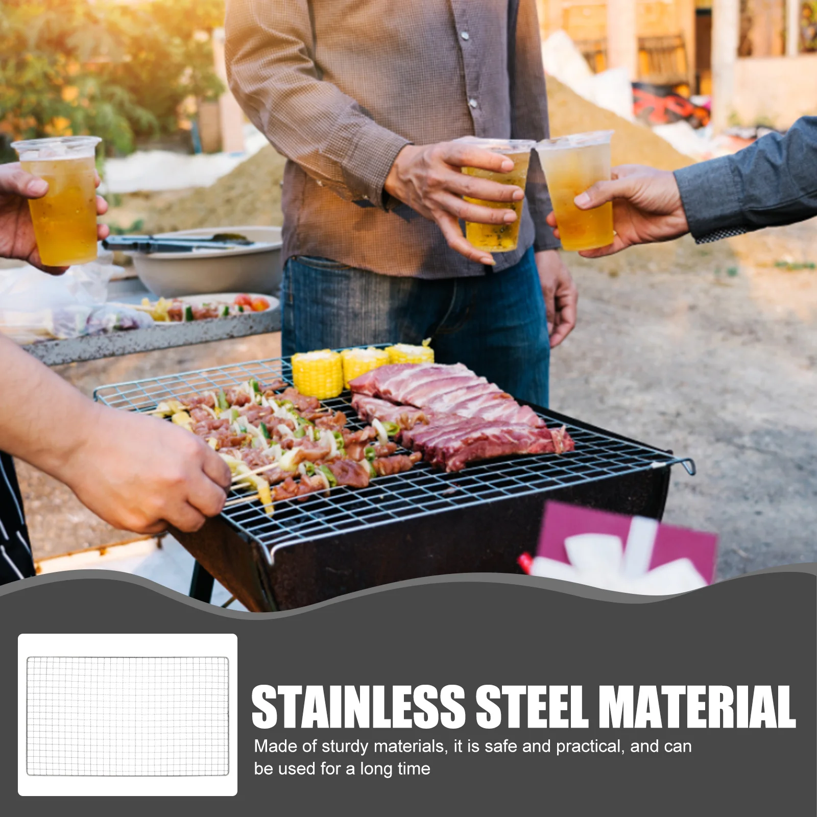 

2Pcs Stainless Steel Grill Mesh Heavy Duty Barbecue Nets Outdoor Camping Bbq Supplies Multifunction Bbq Net Heat Resistant