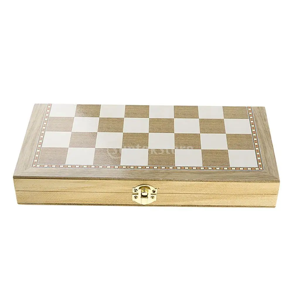 Folding 3-in-1 Classic Wooden Chess Set Board Game Set 24x24cm Chess Checkers Backgammon Portable Travel Board Game Set for Kid