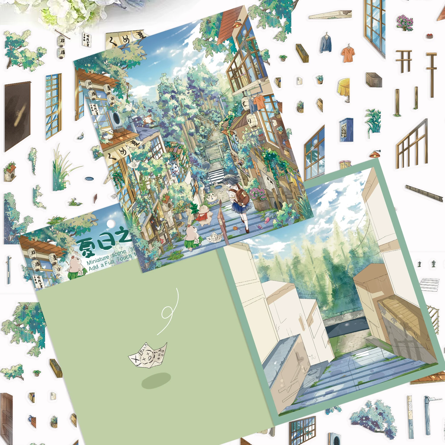 1 Set Summer Forest Town 3D street view Landscape Sticker DIY Cabin Scene Festival Gift Stickers view 5