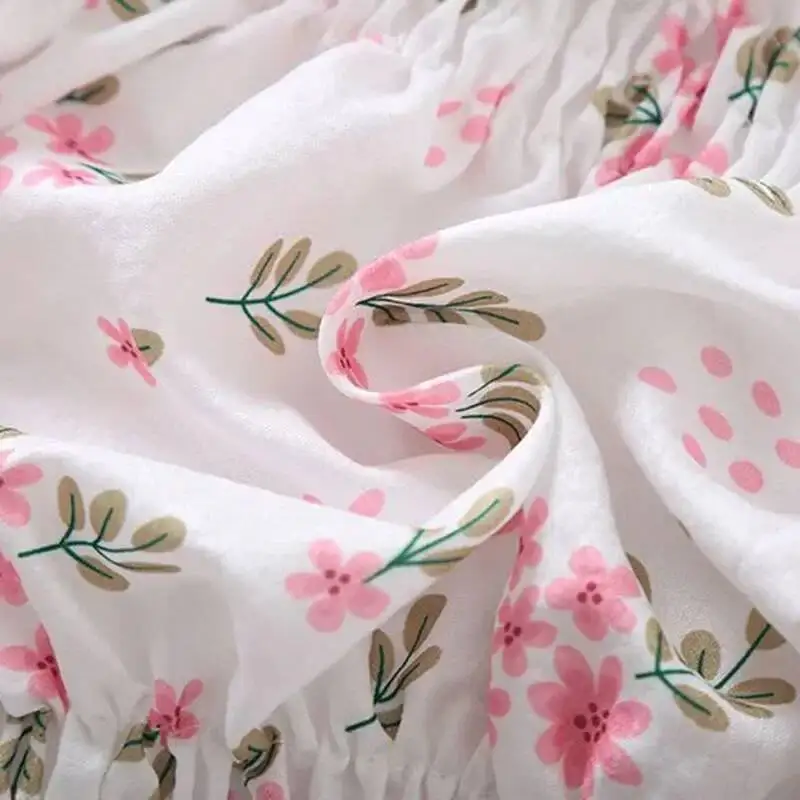 Sweet Broken Flower Slash Neck Women Blouse Agaric Edge Pleat Design Slim Elastic Waist Cropped Top Cute Chiffon T-Shirt Summer