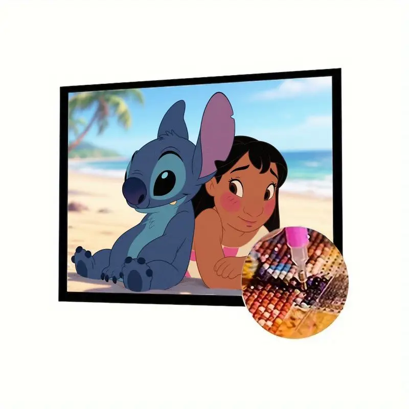 

1 шт. Disney Lilo & Stitch 5D набор алмазной живописи, полная дрель, круглая вышивка стразами, тропическая пляжная сцена, мультяшное настенное искусство
