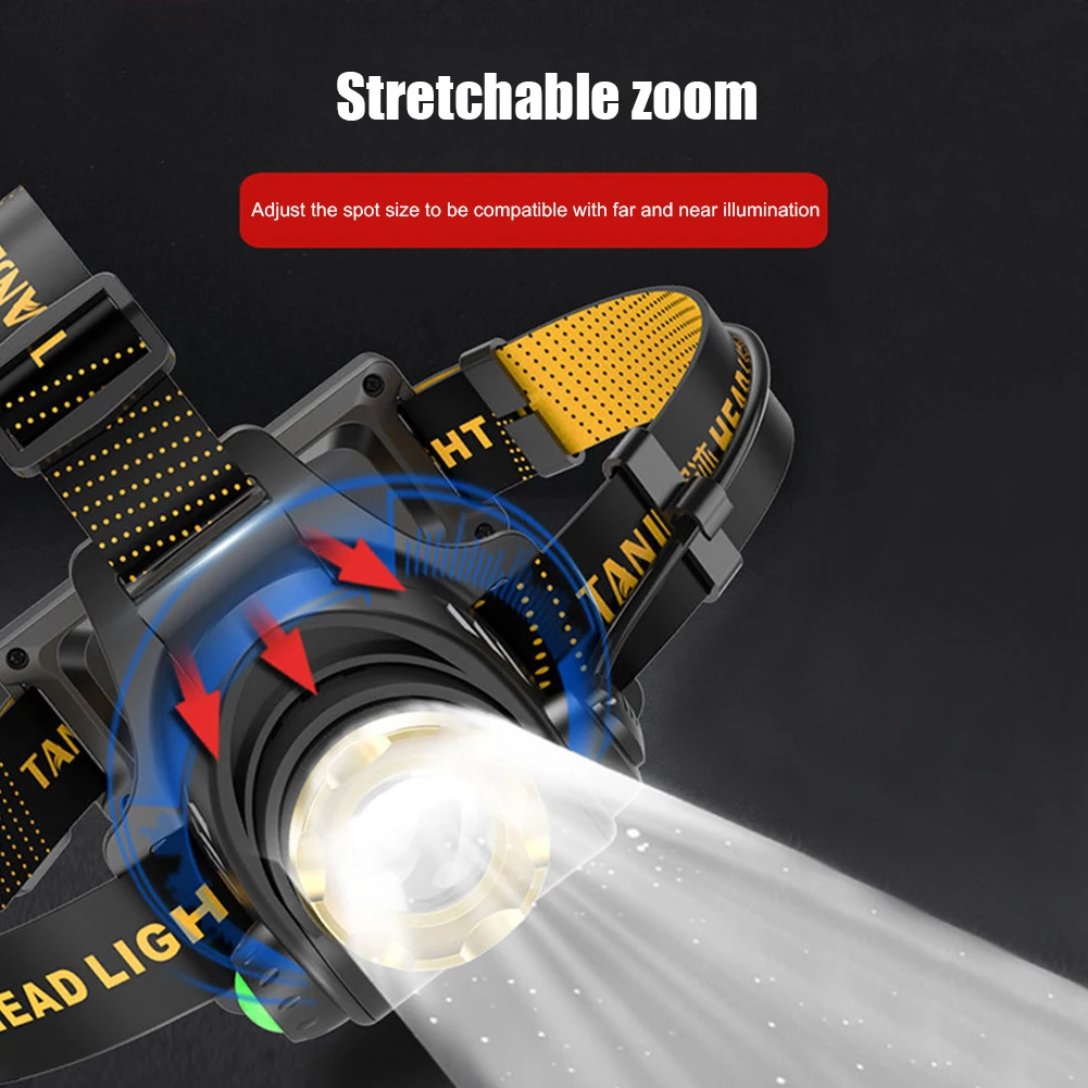 

Светодиодная супер яркая фара USB DC перезаряжаемая масштабируемая налобная фара с регулируемым углом наклона 3-ступенчатая передача для кемпинга, пешего туризма, рыбалки