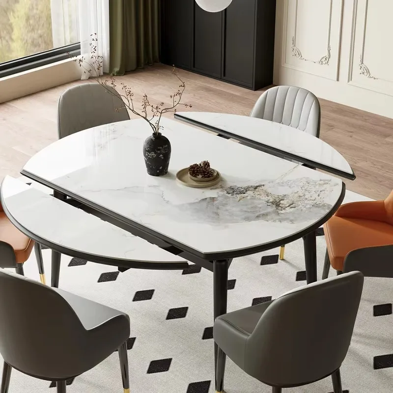 High End Dining Table Sintered Stone Rock Board Top Adjustable Telescopic Dining Table Folding Home Dining Table For Wholesale