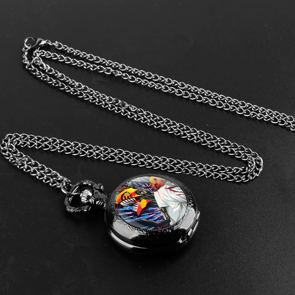 Chainsaw Man Glass Dome Pocket Watch with Chain Necklace Vintage Quartz Pendant Watches Mens Women Gift