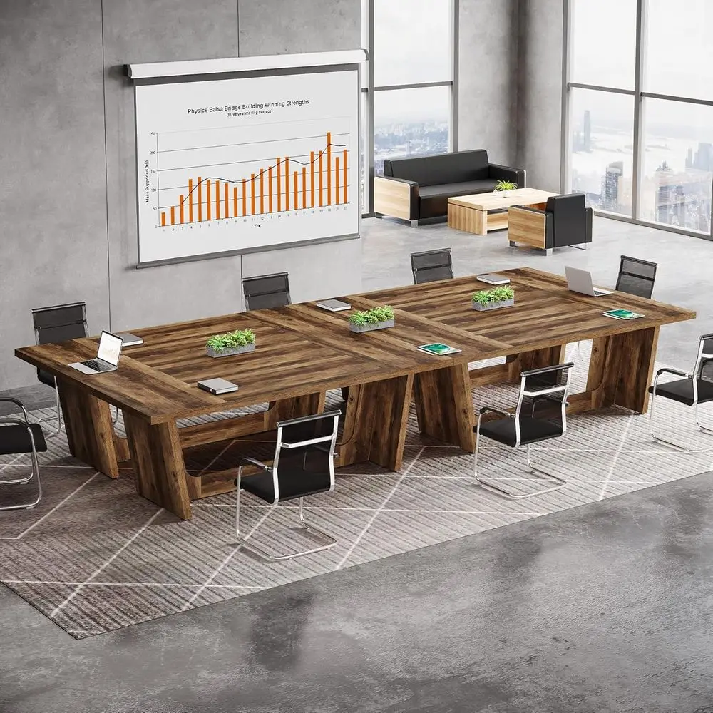 

14-16 Seater Conference Table 12ft Large Rectangular Meeting Table Elegant Solid Wood Executive Office Furniture(4 pack)