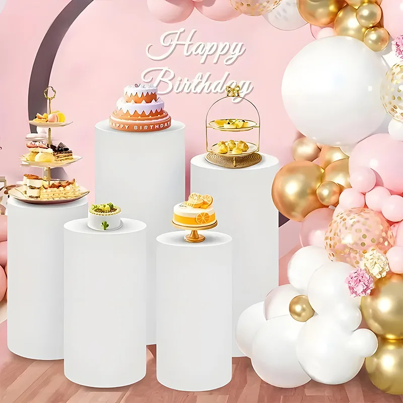 Light Green Cylinder Pedestal Stand Covers Elastic Spandex Round Pillar Covers for Wedding Party Birthday Event Decor