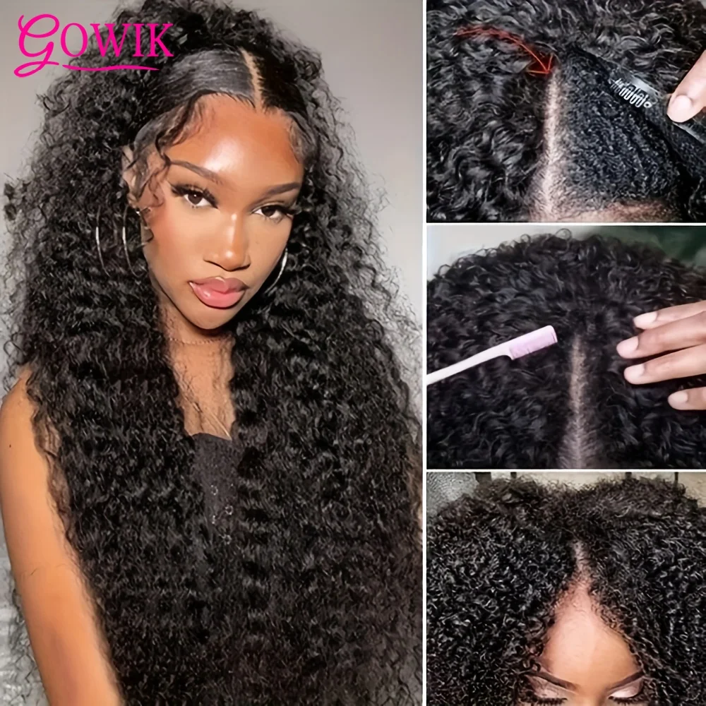 

Парик из натуральных волос V-образный бесклеевой парик на всю голову с полупариком на клипсе V-образный парик без несмываемых вьющихся волос Плотность 300%